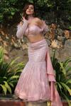 Shop_Lasha_Pink Net, Satin, Organza Sequins, Beads Sweetheart Neck Designer Lehenga Set _Online_at_Aza_Fashions