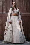 Buy_Lasha_Ivory Satin, Organza, Net Sequins, Embroidery, Beads Round Neck Lehenga Set _at_Aza_Fashions