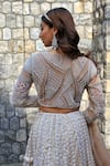 Shop_Lasha_Ivory Satin, Organza, Net Sequins, Embroidery, Beads Round Neck Lehenga Set _at_Aza_Fashions