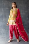 Buy_Shachi Sood_Yellow Silk, Organza Embroidery V-neck Designer Rang Baugh Kurta Set _at_Aza_Fashions