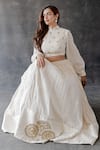 Shop_Shachi Sood_White Chanderi Silk Embroidery Mandarin Collar Hand Lehenga Set _Online_at_Aza_Fashions