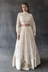 Buy_Shachi Sood_White Chanderi Silk Embroidery Mandarin Collar Hand Lehenga Set _at_Aza_Fashions