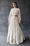 Shop_Shachi Sood_White Chanderi Silk Embroidery Mandarin Collar Hand Lehenga Set _at_Aza_Fashions