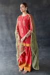 Buy_Shachi Sood_Red Silk, Organza Embroidery Round Neck Hand Kurta Set _Online_at_Aza_Fashions