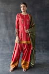 Buy_Shachi Sood_Red Silk, Organza Embroidery Round Neck Hand Kurta Set _at_Aza_Fashions