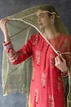 Shop_Shachi Sood_Red Silk, Organza Embroidery Round Neck Hand Kurta Set _Online_at_Aza_Fashions