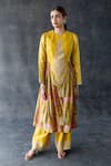 Buy_Shachi Sood_Yellow Silk, Organza Embroidery Round Neck Kesar Phool Kurta Palazzo Set _at_Aza_Fashions