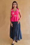 Shop_Shachi Sood_Pink Silk Embroidery Square Neck Hand Top And Navy Skirt _at_Aza_Fashions