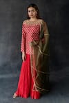 Shop_Shachi Sood_Red Chanderi, Silk, Organza Embroidery Round Neck Gulaab Hand Kurta Set _at_Aza_Fashions