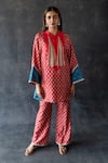 Shop_Shachi Sood_Red Silk Embroidery Collared Hand Kurta Pant Set _Online_at_Aza_Fashions