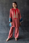 Buy_Shachi Sood_Red Silk Embroidery Collared Hand Kurta Pant Set _at_Aza_Fashions