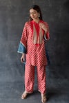 Shop_Shachi Sood_Red Silk Embroidery Collared Hand Kurta Pant Set _at_Aza_Fashions