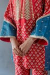 Shachi Sood_Red Silk Embroidery Collared Hand Kurta Pant Set _at_Aza_Fashions
