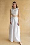 Shop_Shachi Sood_White Silk Round Neck, Collared Dupion Dune Rani Jacket Set _at_Aza_Fashions