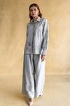 Shop_Shachi Sood_Gray Silk Embroidery Collared Sitara Bloom Coord Set _at_Aza_Fashions