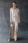 Shop_Shachi Sood_Beige Silk Embroidery, Tassels Collared Coord Set _at_Aza_Fashions