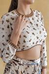 Shachi Sood_Beige Silk Embroidery Round Neck Floral Print Lehenga Set _Online_at_Aza_Fashions