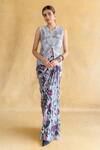 Shachi Sood_Gray Silk Embroidery Round Neck Fern Noor Coord Set _Online_at_Aza_Fashions