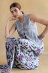 Buy_Shachi Sood_Gray Silk Embroidery Round Neck Fern Noor Coord Set _Online_at_Aza_Fashions