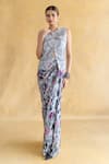 Shop_Shachi Sood_Gray Silk Embroidery Round Neck Fern Noor Coord Set _at_Aza_Fashions