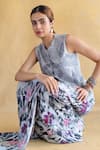 Buy_Shachi Sood_Gray Silk Embroidery Round Neck Fern Noor Coord Set 