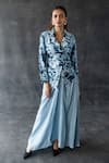 Buy_Shachi Sood_Blue Silk Embroidery V-neck Luna Drape Skirt And Jacket Set _at_Aza_Fashions