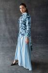 Shop_Shachi Sood_Blue Silk Embroidery V-neck Luna Drape Skirt And Jacket Set _at_Aza_Fashions