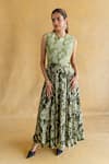 Buy_Shachi Sood_Green Silk Embroidery Round Neck Amber Leela Dress _at_Aza_Fashions
