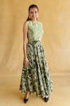 Buy_Shachi Sood_Green Silk Embroidery Round Neck Amber Leela Dress _Online_at_Aza_Fashions