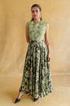 Shop_Shachi Sood_Green Silk Embroidery Round Neck Amber Leela Dress _at_Aza_Fashions