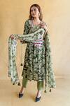 Shop_Shachi Sood_Green Silk Embroidery V-neck Amber Raas Kurta Set _at_Aza_Fashions
