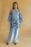 Buy_Shachi Sood_Blue Silk Embroidery Round Neck Luna Kurta And Farsi Salwar Set _at_Aza_Fashions