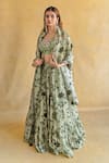 Shop_Shachi Sood_Green Silk Embroidery Square Neck Leela Of Light Lehenga Set _at_Aza_Fashions
