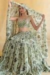 Shop_Shachi Sood_Green Silk Embroidery Square Neck Leela Of Light Lehenga Set _Online_at_Aza_Fashions