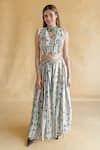Buy_Shachi Sood_White Silk Embroidery Round Neck Phool Rekha Palazzo Set _at_Aza_Fashions