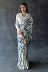 Shop_Shachi Sood_White Silk Beads Round Neck Designer Sanjh Sutra Saree Set _at_Aza_Fashions