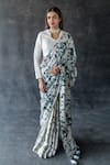 Buy_Shachi Sood_White Silk Beads Round Neck Designer Sanjh Sutra Saree Set _at_Aza_Fashions