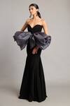 Siddartha Tytler_Black Net, Organza Bows Sweetheart Neck Detailed Corset _Online_at_Aza_Fashions
