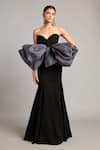 Buy_Siddartha Tytler_Black Net, Organza Bows Sweetheart Neck Detailed Corset _at_Aza_Fashions
