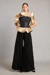 Buy_Siddartha Tytler_Black Silk Ruffles High Neck Corset _at_Aza_Fashions