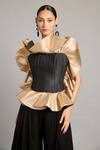 Shop_Siddartha Tytler_Black Silk Ruffles High Neck Corset _Online_at_Aza_Fashions