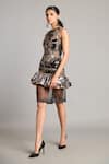 Siddartha Tytler_Black Net Sequins V-neck Zari Forest Sheer Bauble Dress _Online_at_Aza_Fashions