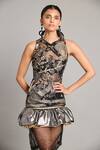 Buy_Siddartha Tytler_Black Net Sequins V-neck Zari Forest Sheer Bauble Dress _Online_at_Aza_Fashions
