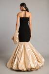 Shop_Siddartha Tytler_Black Microfiber Plunge Neck Gold Bauble Bow Gown _at_Aza_Fashions