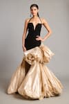 Buy_Siddartha Tytler_Black Microfiber Plunge Neck Gold Bauble Bow Gown _at_Aza_Fashions