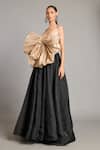 Siddartha Tytler_Black Microfiber Notched Neck Gold Bow Designer Gown _Online_at_Aza_Fashions