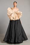 Buy_Siddartha Tytler_Black Microfiber Notched Neck Gold Bow Designer Gown _at_Aza_Fashions