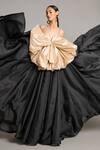 Shop_Siddartha Tytler_Black Microfiber Notched Neck Gold Bow Designer Gown _Online_at_Aza_Fashions