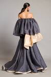 Shop_Siddartha Tytler_Black Organza Off-shoulder Gold Charcoal Bauble Mini Dress _at_Aza_Fashions