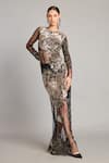 Buy_Siddartha Tytler_Black Net Sequins Round Neck Sheer Column Gown _at_Aza_Fashions